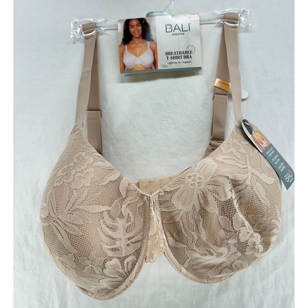 Bali Breathe Breathable T-Shirt Bra Beige Floral Lace Underwire DF3533 36DD